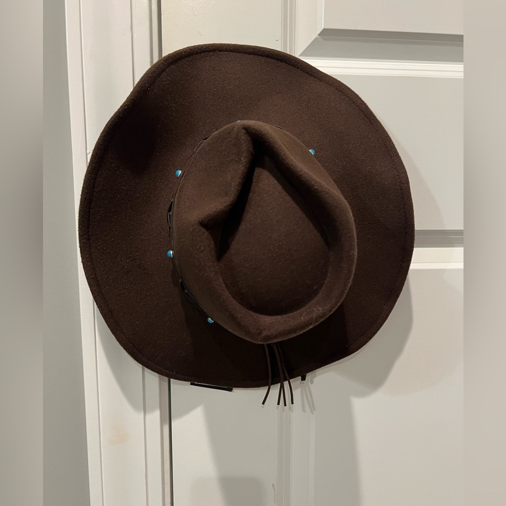 Frye Brown Wool Hat with Turquoise Accents - Picture 2 of 4